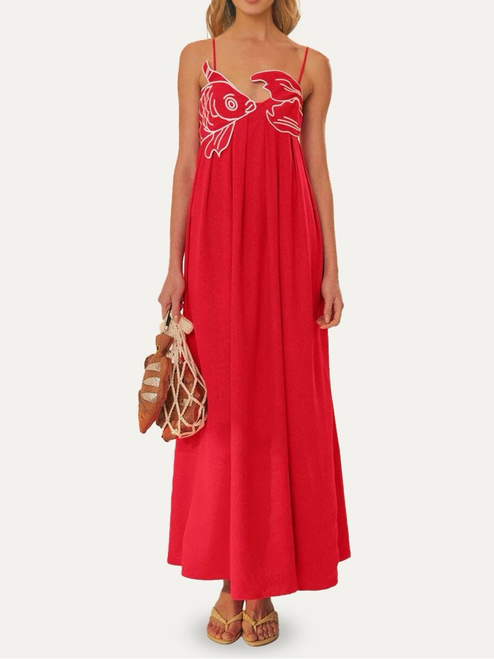 FARM Rio Red Maxi Dress with White Fish Detail - Picture 1 of 11